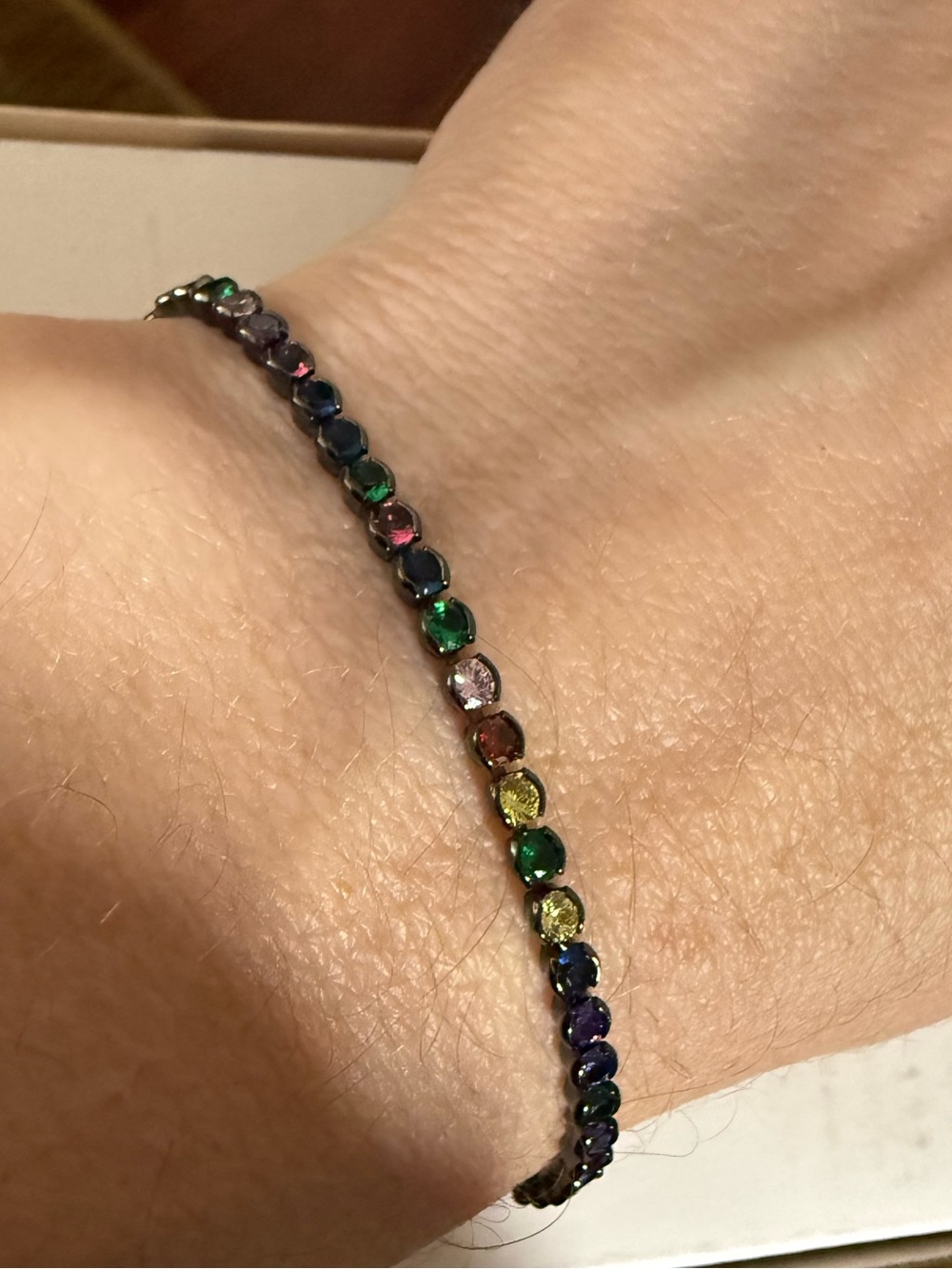 Multicolor Crystal Tennis Bracelet - 18K White Gold Filled/Rhodium - Adjustable